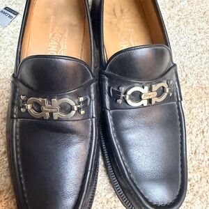 Salvatore Ferragamo Men's Leather Loafers with Silver Accent